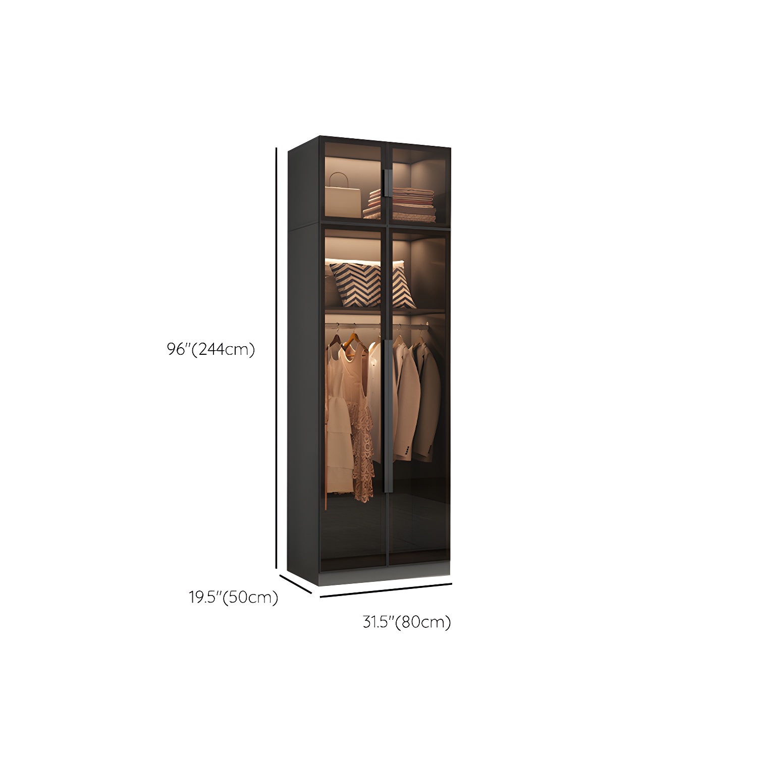 Freestanding Grey Wood Frame Wardrobe Modern Multifunctional Wardrobe with Glass Doors - image 16