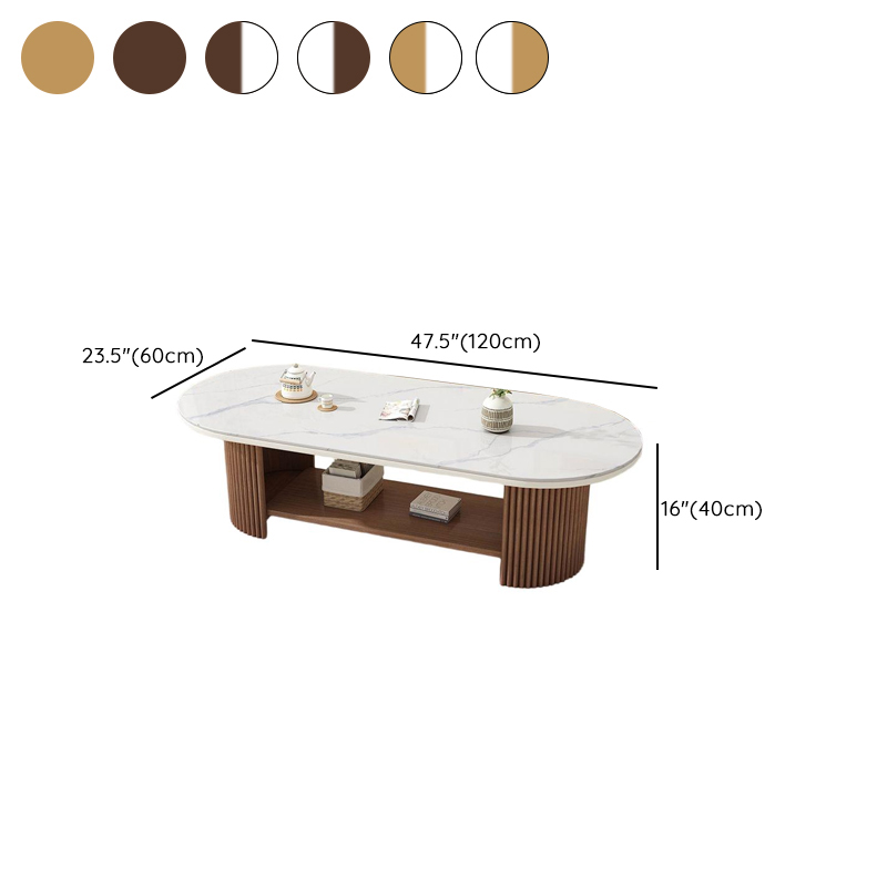 Oval Natural Wood Coffee Table with Twin Support Base, Repository, and 1 Shelf - image 15