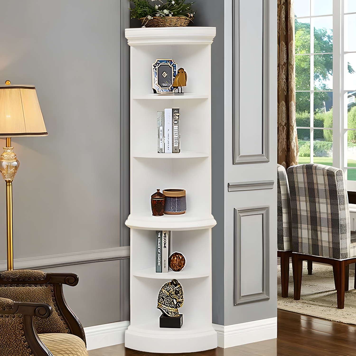 Solid Wood Triangle Corner Cabinet in Rubber Wood with Storage Shelves - image 3