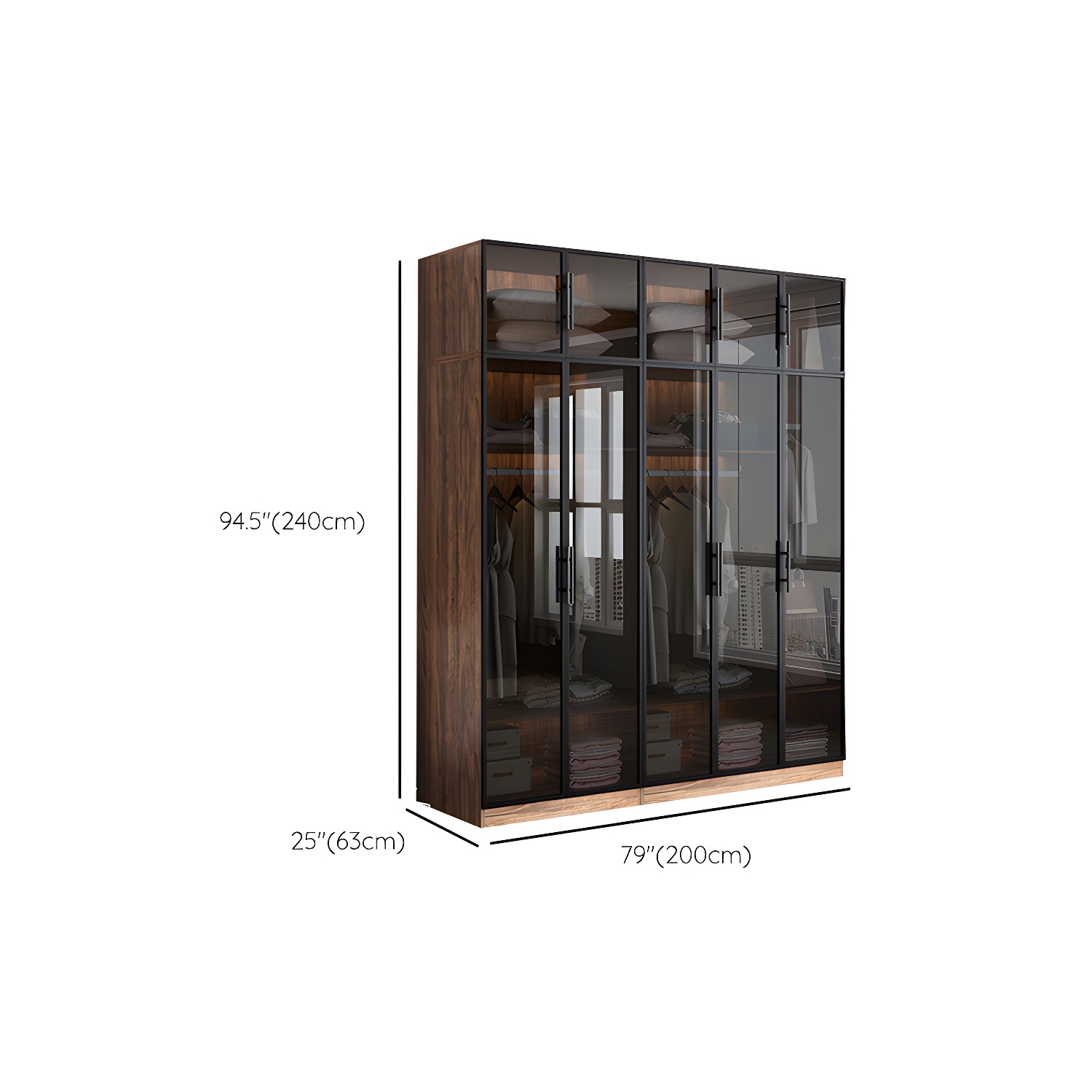 Modern Freestanding Wardrobe Armoire Tempered Glass Doors Wardrobe with Shelves - image 20