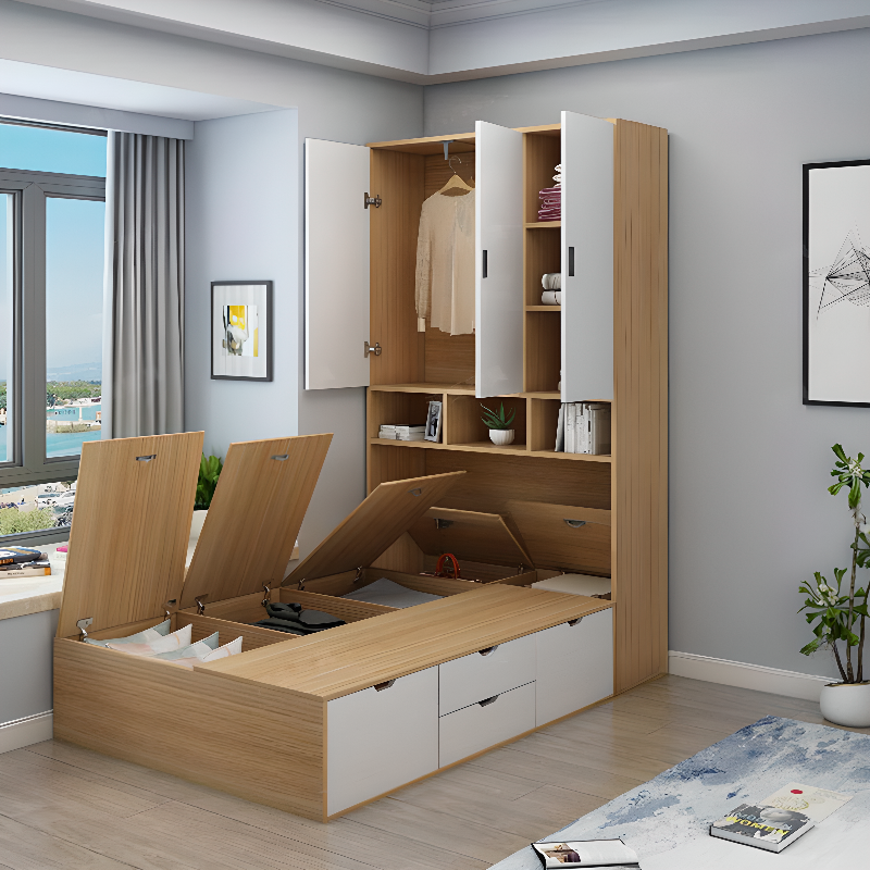 Natural Color Solid Color Storage Included with 4 Storage Boxes and Wardrobe for Bedroom - image 4