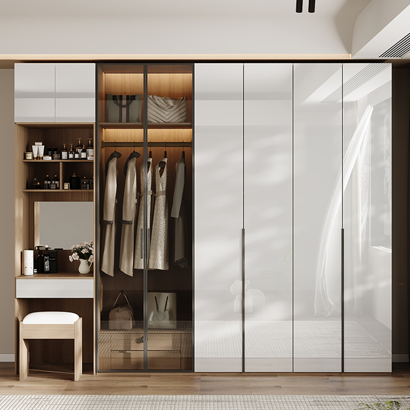 Casual White Lumber Wardrobe Closet with Soft Close Drawer, Door, Interior Shelves, and Clothing Rod