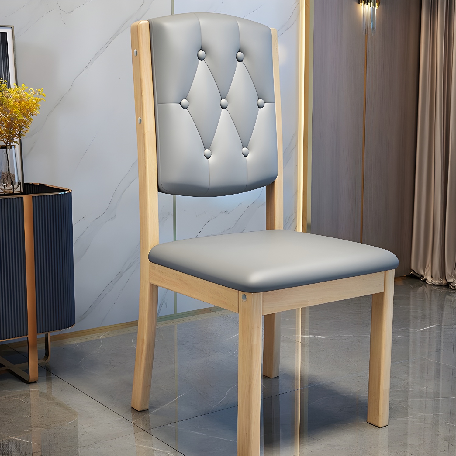 Matte Finish Leather Side Chair with Solid Wood Base for Home - image 21