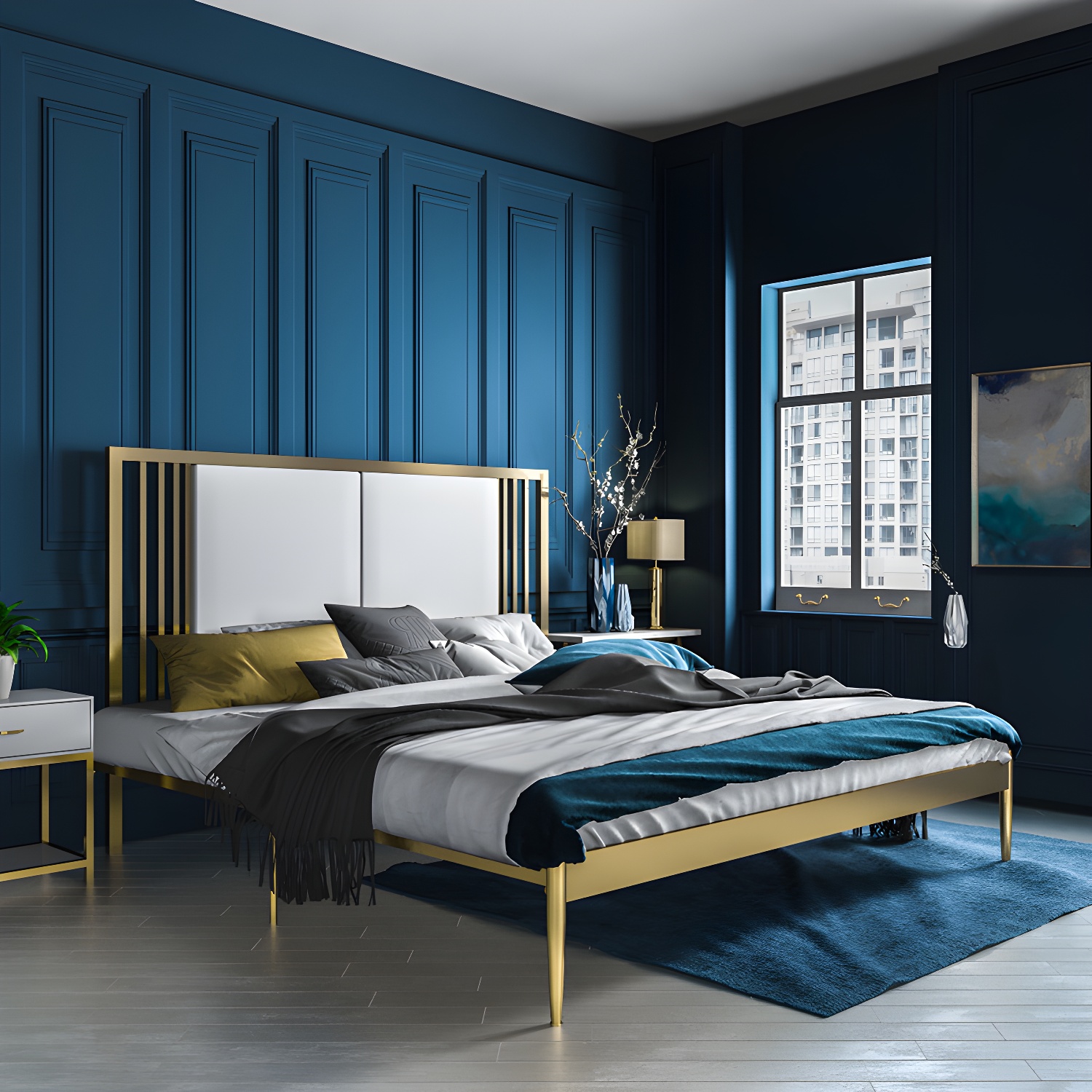 Metal Open-Frame Bed Contemporary Standard Bed with Custom Gold Legs - image 5