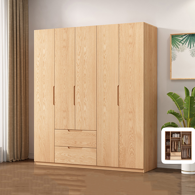 Stylish Natural Wood Wardrobe Armoire with Drawers and Silent Buffer Door Hinge - image 10