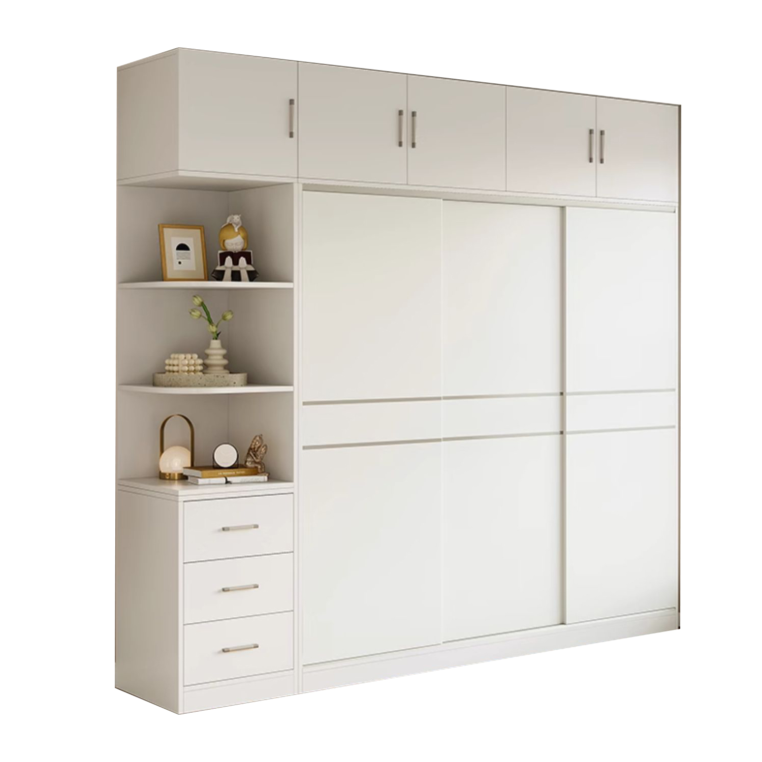 Fashionable Sliding Door Storage Wood Wardrobe with Metal Clothing Rod and Shelves in White Color - image 7
