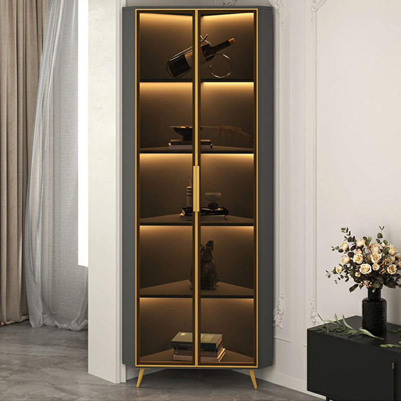 Golden Metal Corner Accent Cabinet with Glass Doors & Lighting Included - image 2