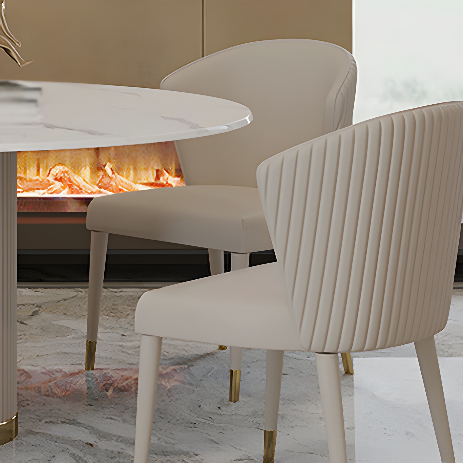 Modern 1/4/5/7 Pieces Round Dining Set Sintered Stone Dining Table Set with Leather Chairs - image 9