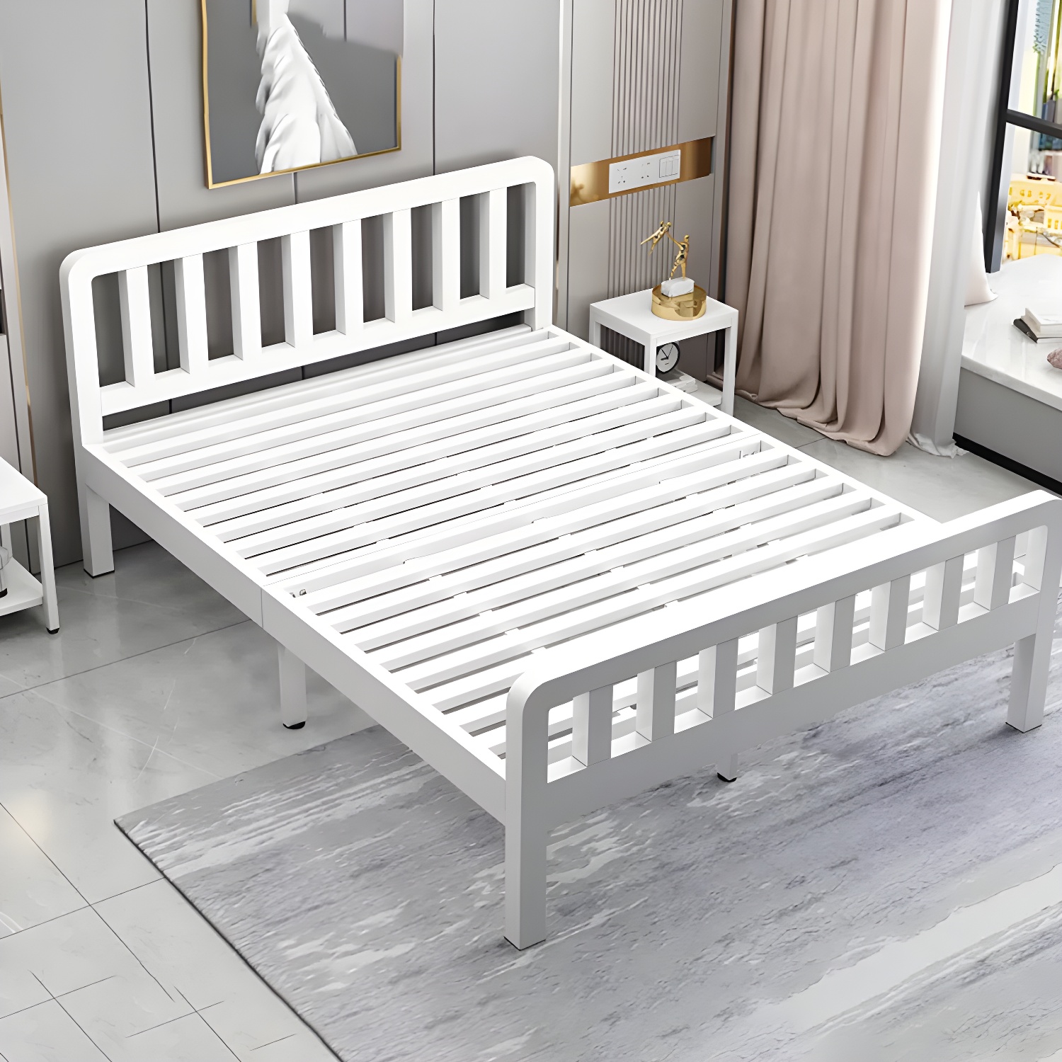 Contemporary Metal Bed Frame Solid Color Slat Bed with Custom Gold Legs - image 6
