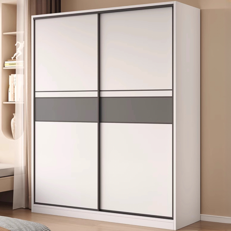 White Minimalist Manufactured Wood Independent Wardrobe Closet with Soft Close Door, Interior Shelves, and Slipping Mechanism