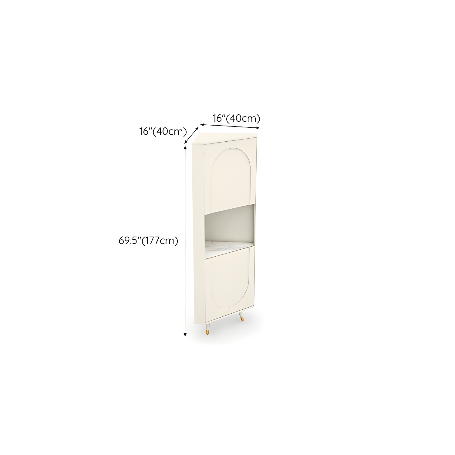 Modern White Corner Accent Cabinet with Stone Counter Top, 2 Cabinets, and 6 Shelves - image 13
