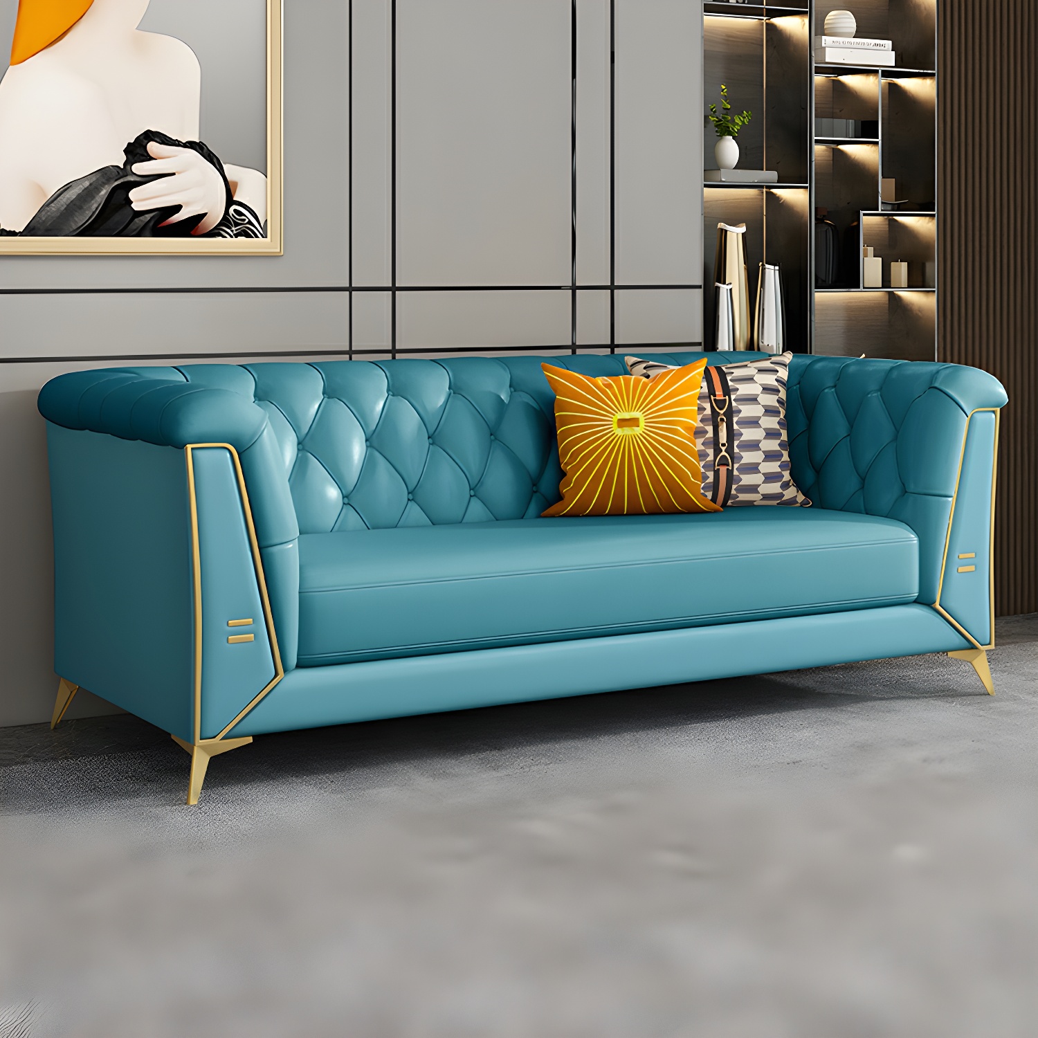 Glam Wood Frame Standard Sofa with Tuxedo Arms in Solid Color - image 5