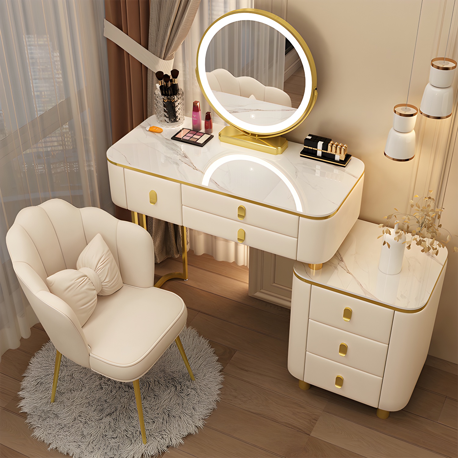 Luxurious Stone Top Vanity Dressing Table with 6 Drawers for Bedroom - image 4