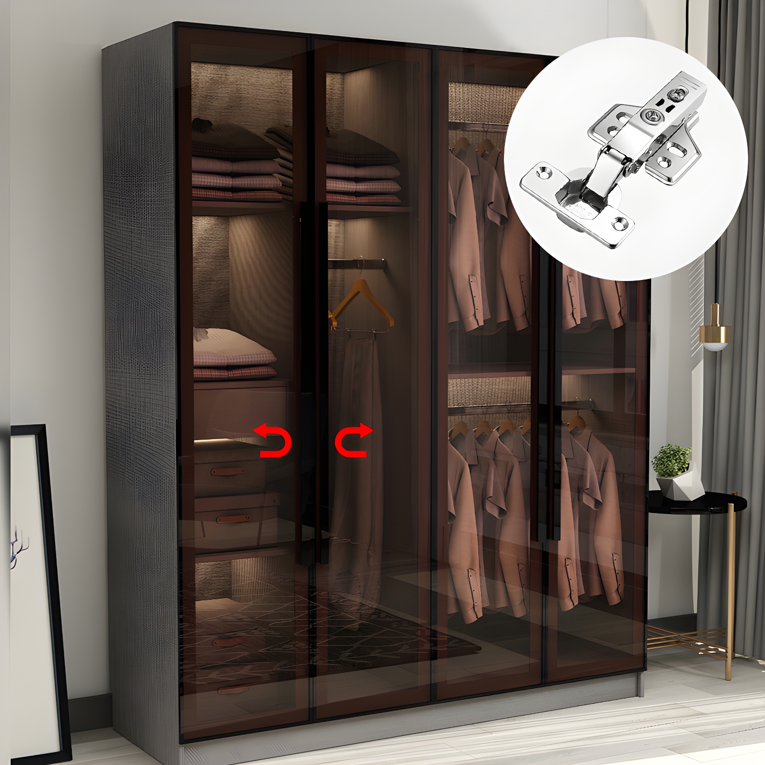 Modern Glass Hinged Doors Wardrobe Armoire Wood Frame Wardrobe with Shelves without Light - image 8