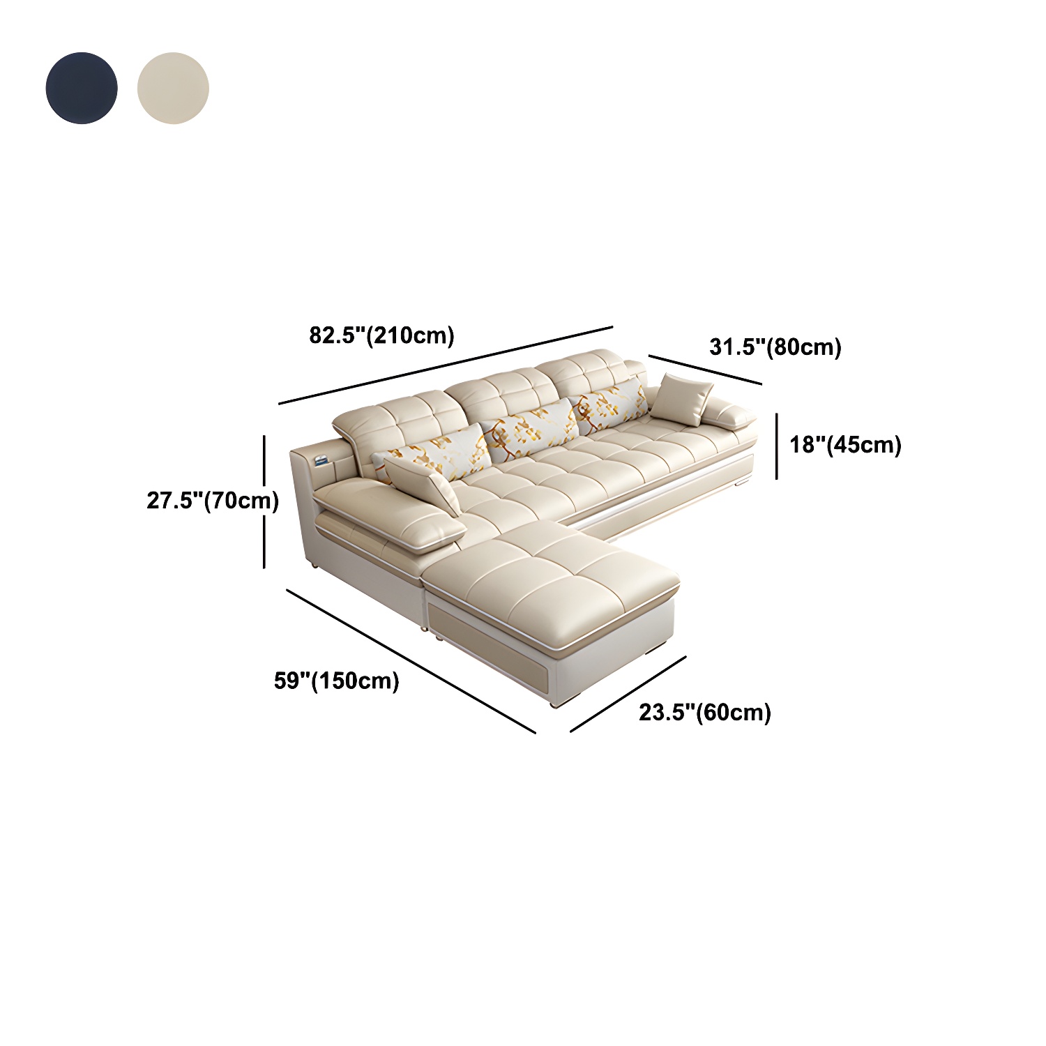 Contemporary Faux Leather Sofa & Chaise Biscuit Back Pillow Top Sofa - image 15