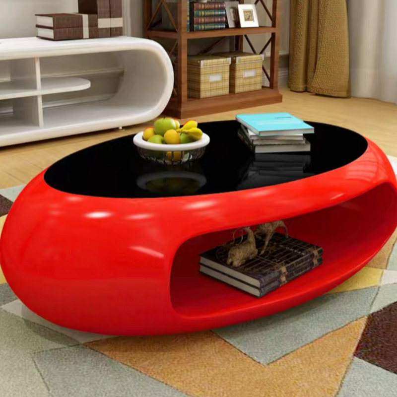 Simple Ink Oval/Rounded Hardened Glass Single Accent Table with Container & Abstract Base - image 5