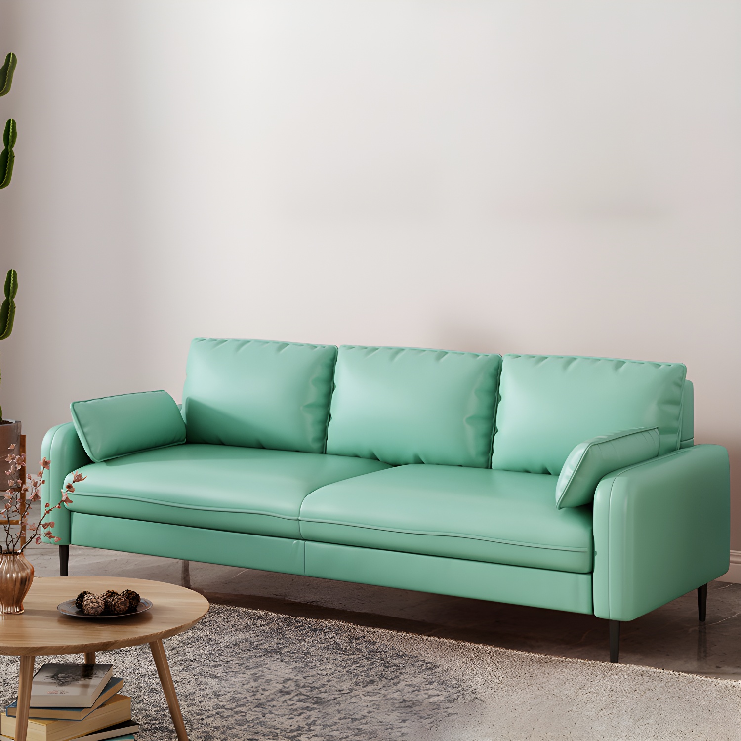 3-Seater Faux Leather Sofa Mid Century Loose Back Square Arm Settee - image 5