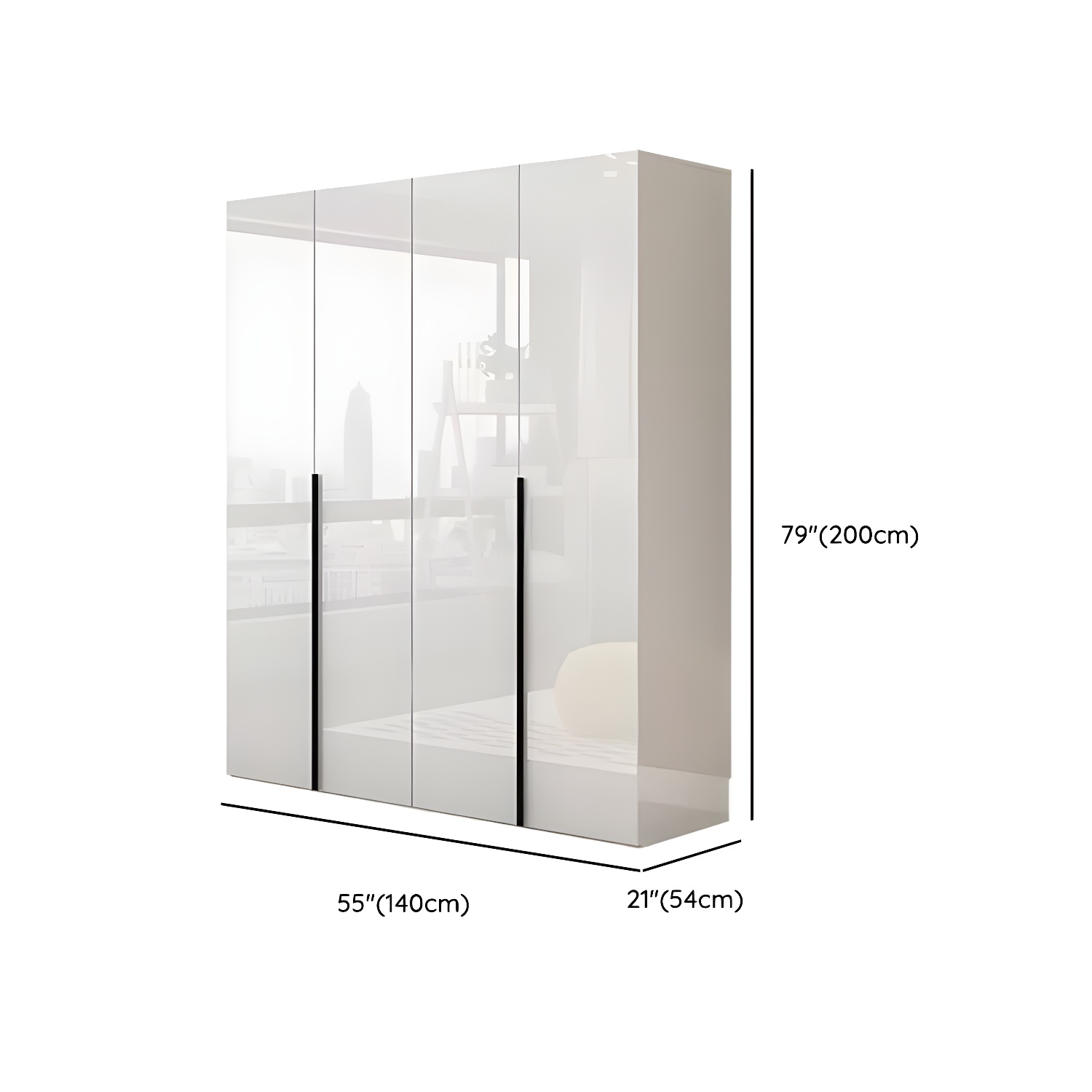 Modern white wood wardrobe armoire with hinged doors, clothing rod & shelves - image 12