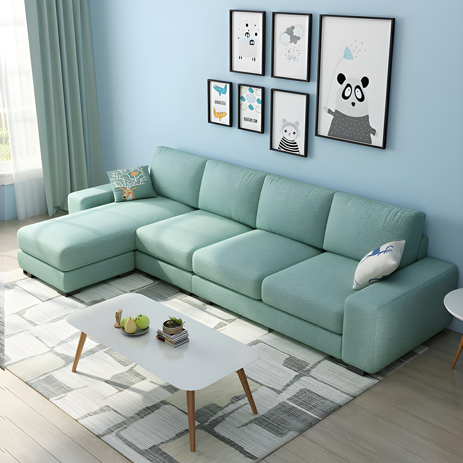 Scandinavian Wood Frame Straight Sofa with Cushion Back and Slipcover in 3 Piece Set - image 16