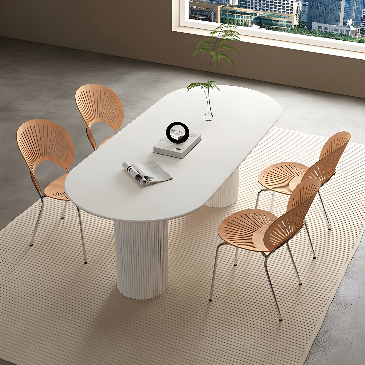 Stylish White Stone Kitchen & Dining Table with Adjoining Pedestal Base - image 11