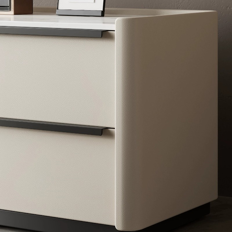 Modern Faux Leather Drawer Storage Nightstand in Stone Finish - image 13