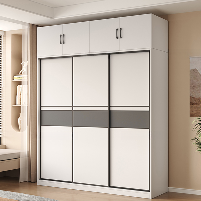 White Minimalist Manufactured Wood Wardrobe Closet with Interior Shelves and Clothing Rod - image 3