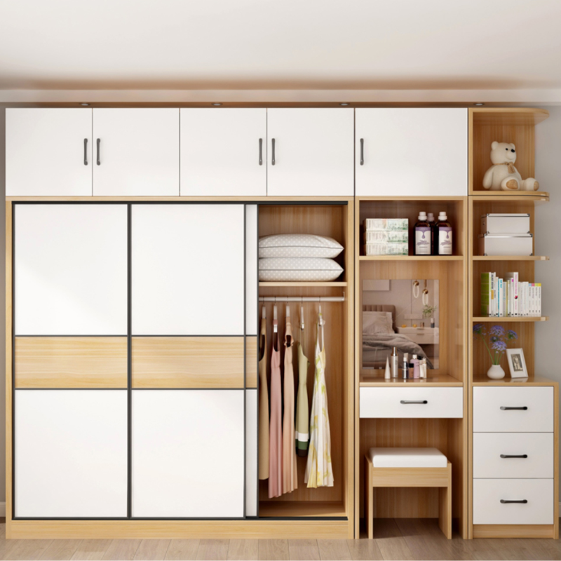 Chalk Minimalist Laminate Cabinet Armoire with 3-Drawer/4-Drawer, Interior Shelves, and Clothing Rod