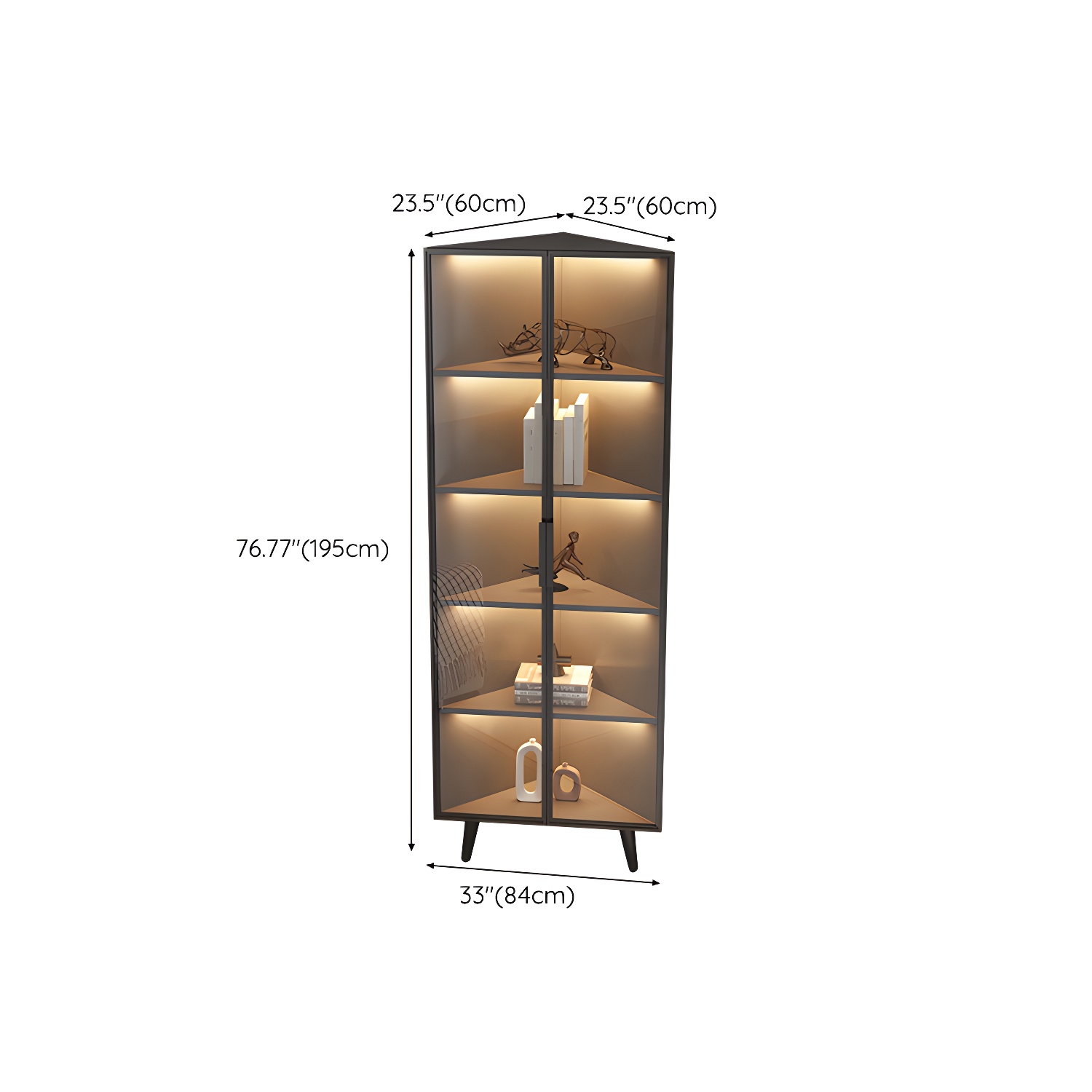 Corner Modern Accent Cabinet with Black Metal Base and Glass Doors, Black Wood Counter Top - image 28