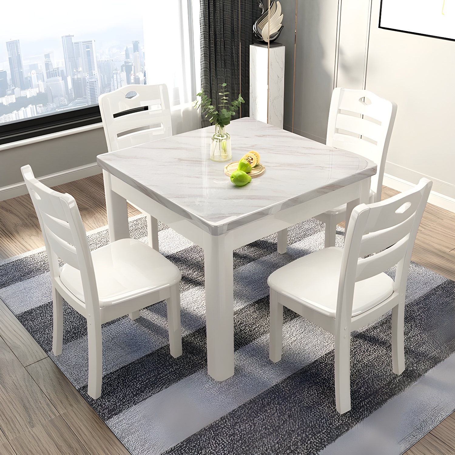 Square Marble Dining Table Set 1/5 Pieces with Solid Wood Base for Kitchen - image 3