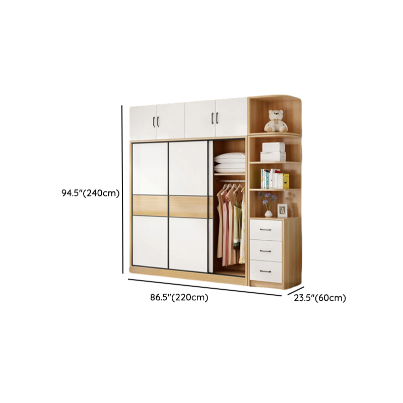 Natural Finish Modish Laminate Wardrobe Closet with 3-Drawer/4-Drawer, Interior Shelves, and Clothing Rod - image 17