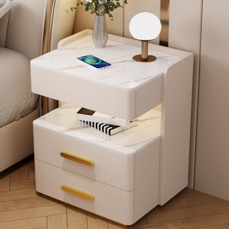 Postmodern Bedside Cabinet Nightstand with 2 Shelves and Sintered Stone Countertop - image 8