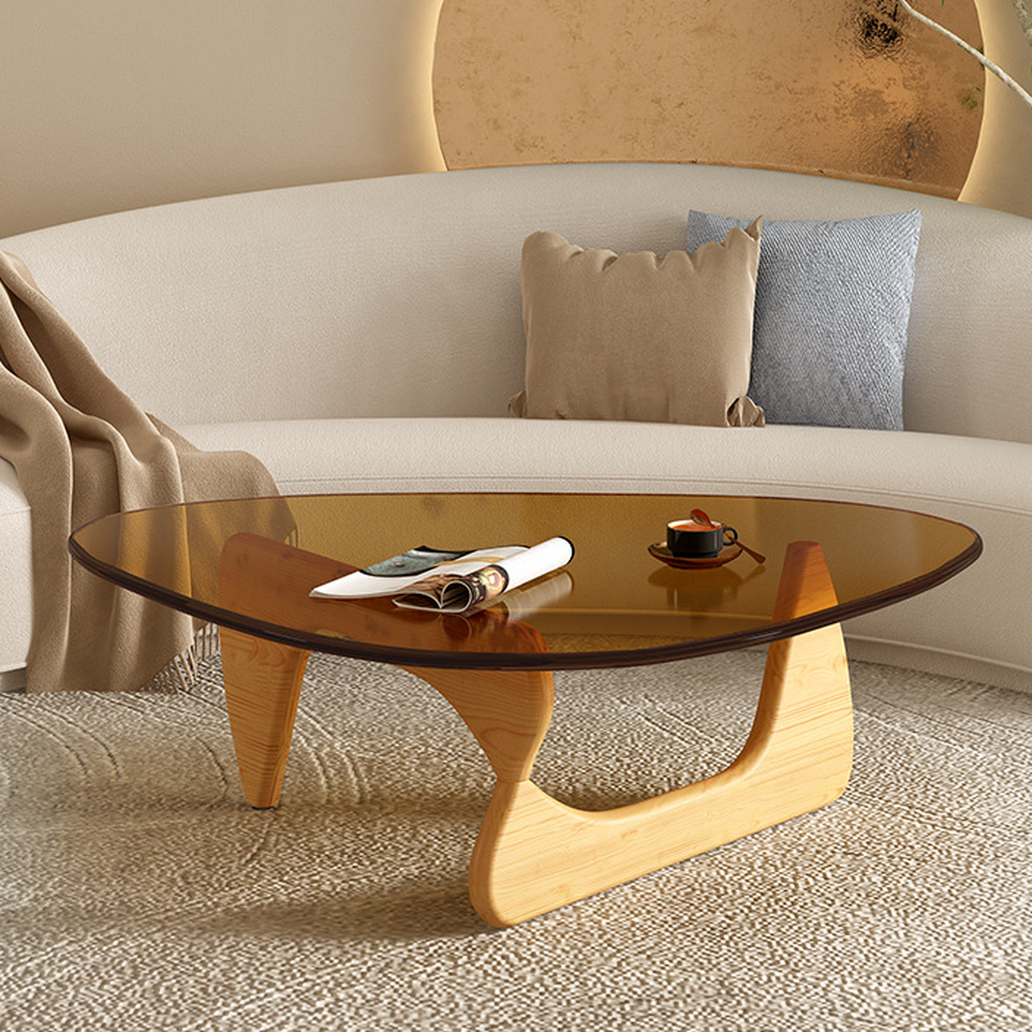 Simplistic Pennels Tempered Glass Single Side Table with Abstract Base Indoor Use
