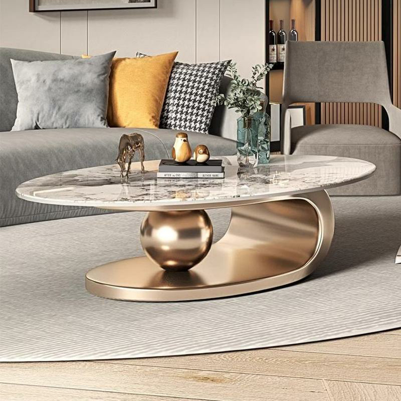 Luxurious Abstract Base Coffee Table with Elliptic Scratch-Resistant Stone Top - image 5