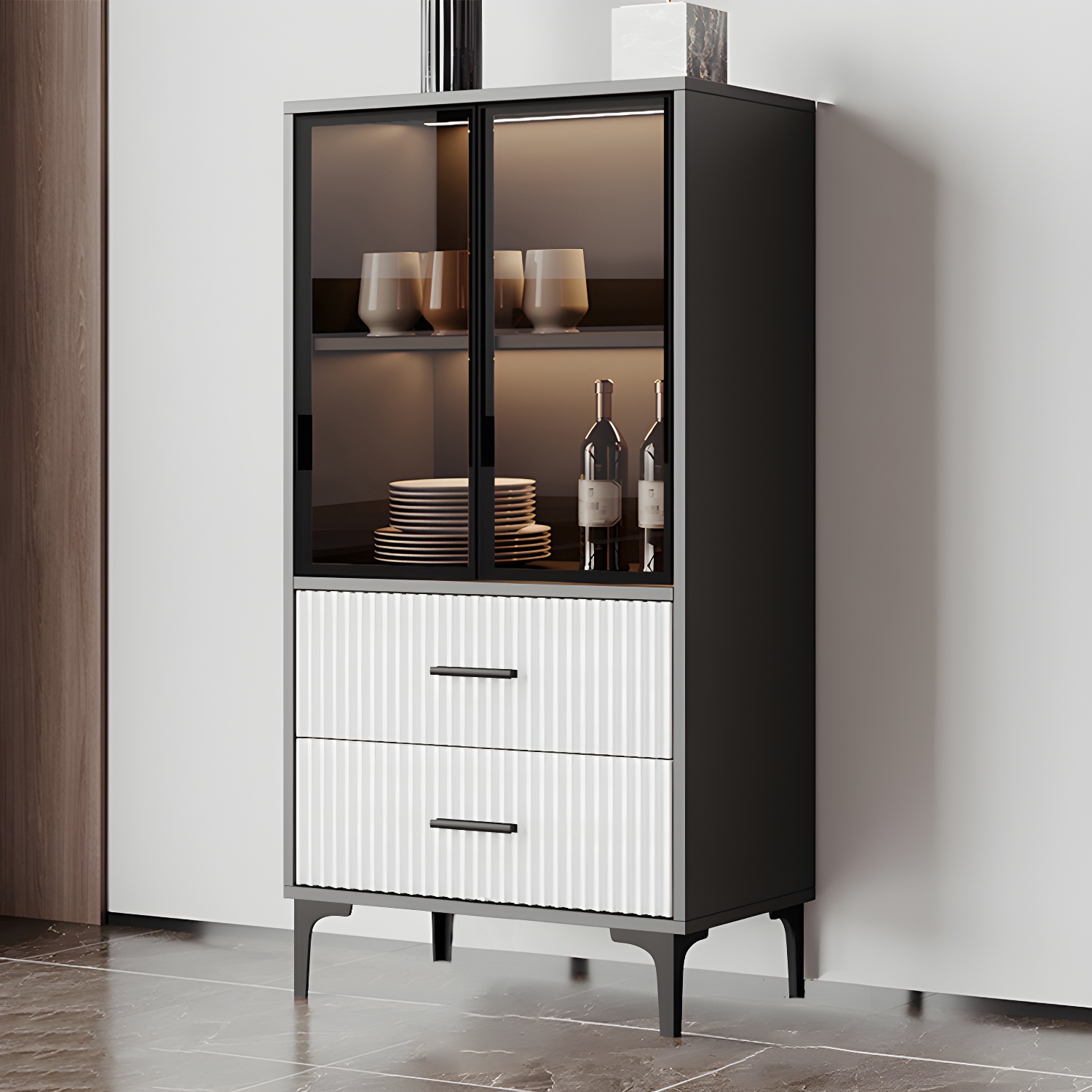 Contemporary Sideboard Cabinet for Dining Room with Glass Doors & Drawers Included - image 14