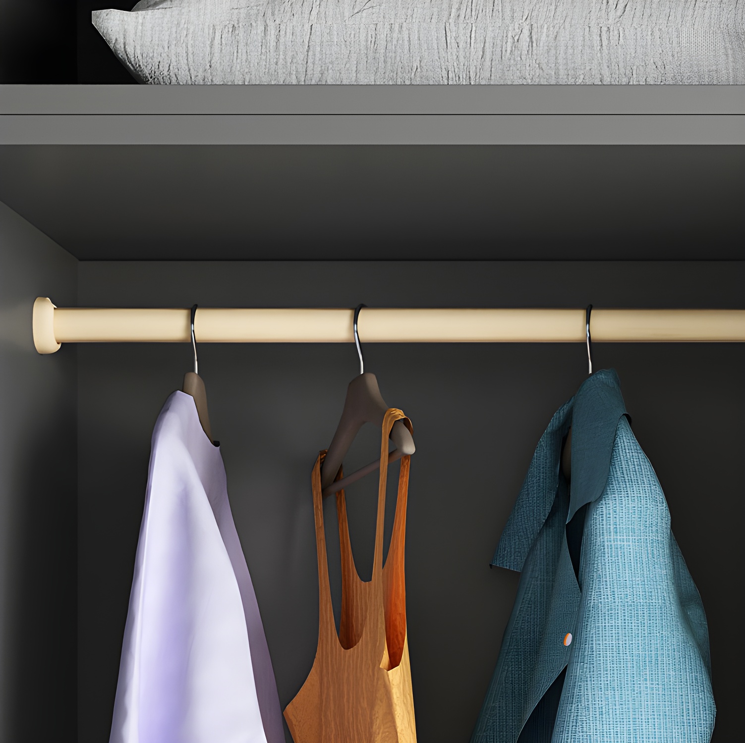 Contemporary Grey Wood Storage Wardrobe with Clothing Rod and Black Handles - image 4