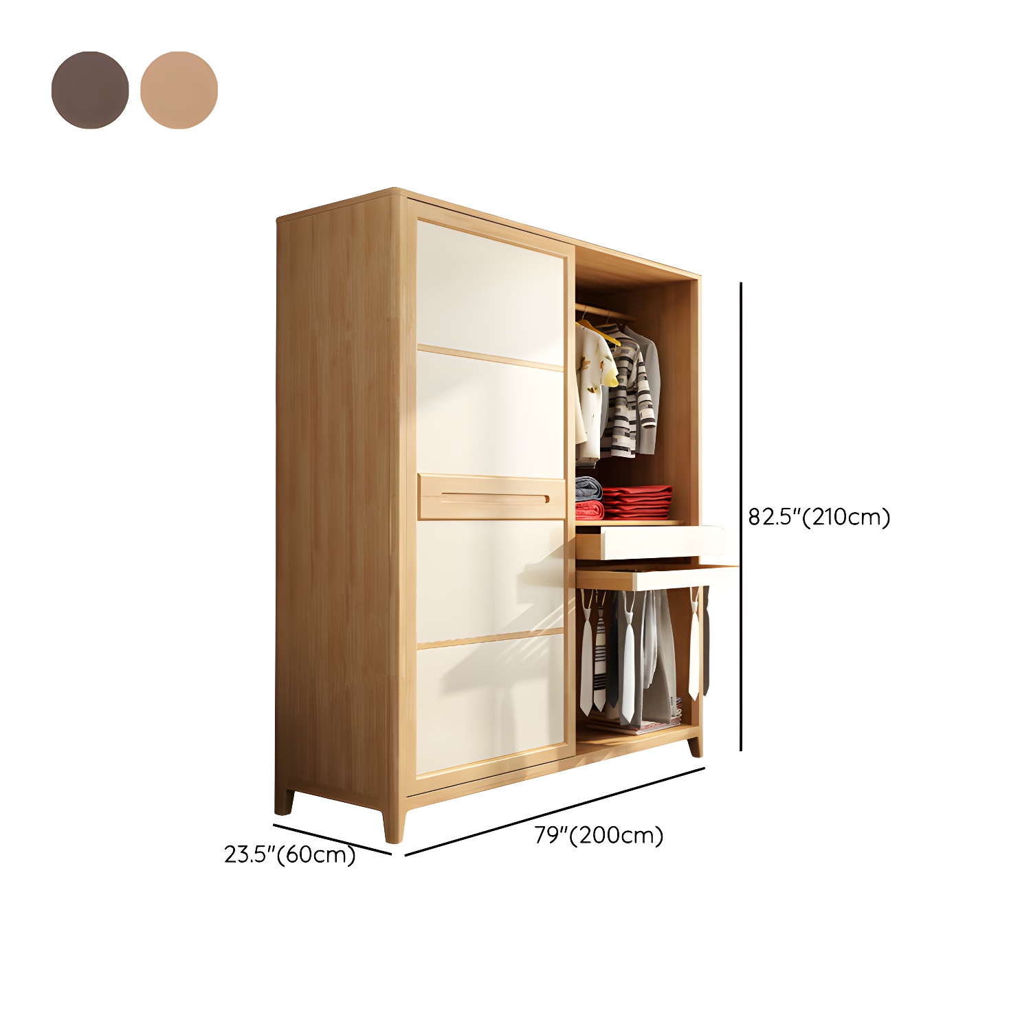 Modern Style Wardrobe Cabinet Wood Clothes Rail Wardrobe Armoire with Shelves - image 22