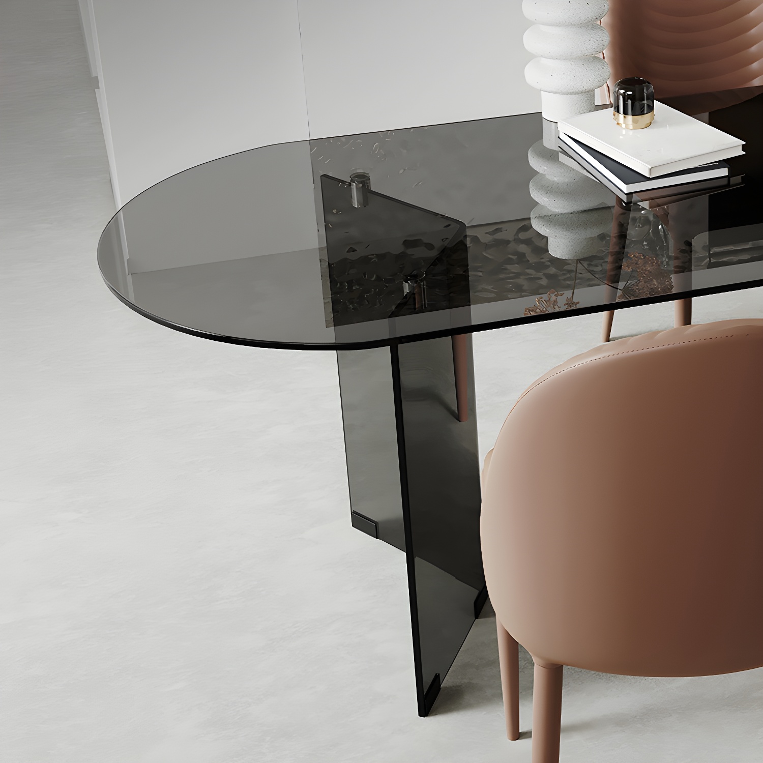 Glass Contemporary Oval Dining Table Clear Glass Top Table with Double Pedestal - image 7