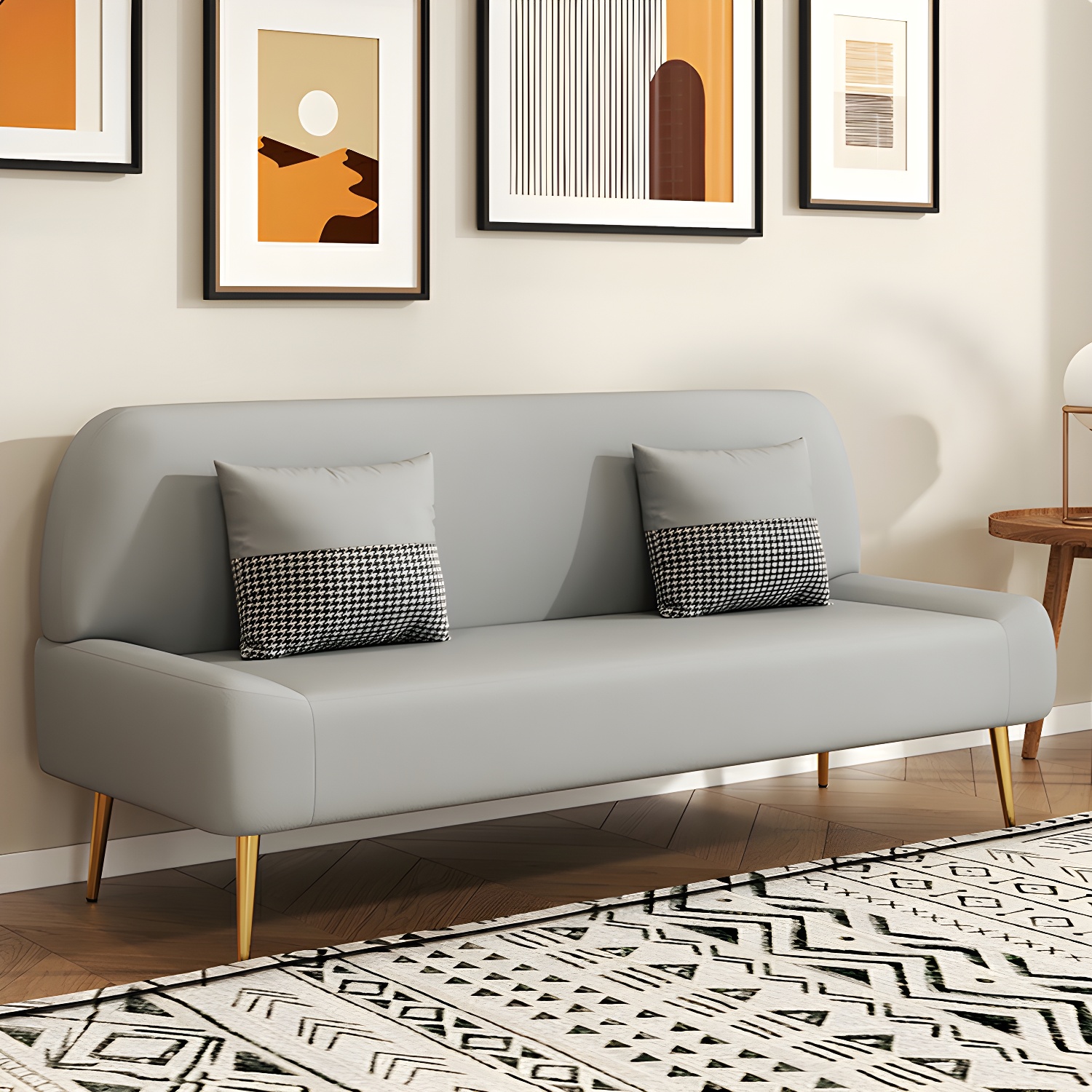 Scandinavian Faux Leather Small Size Sofa with Armless Design in Solid Color - image 3