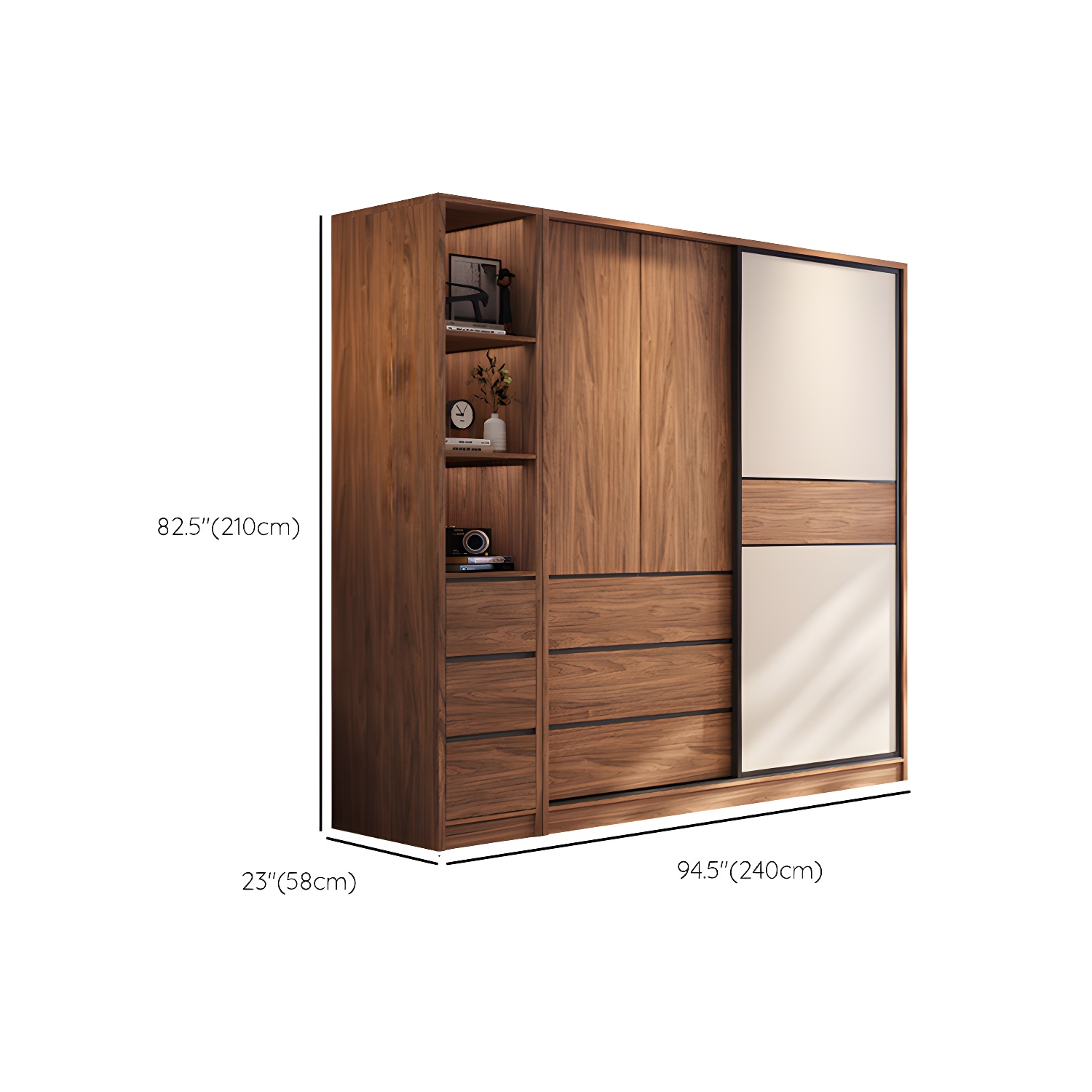 Modern Freestanding Wardrobe Brown Wood Wardrobe Armoire with Drawers - image 20