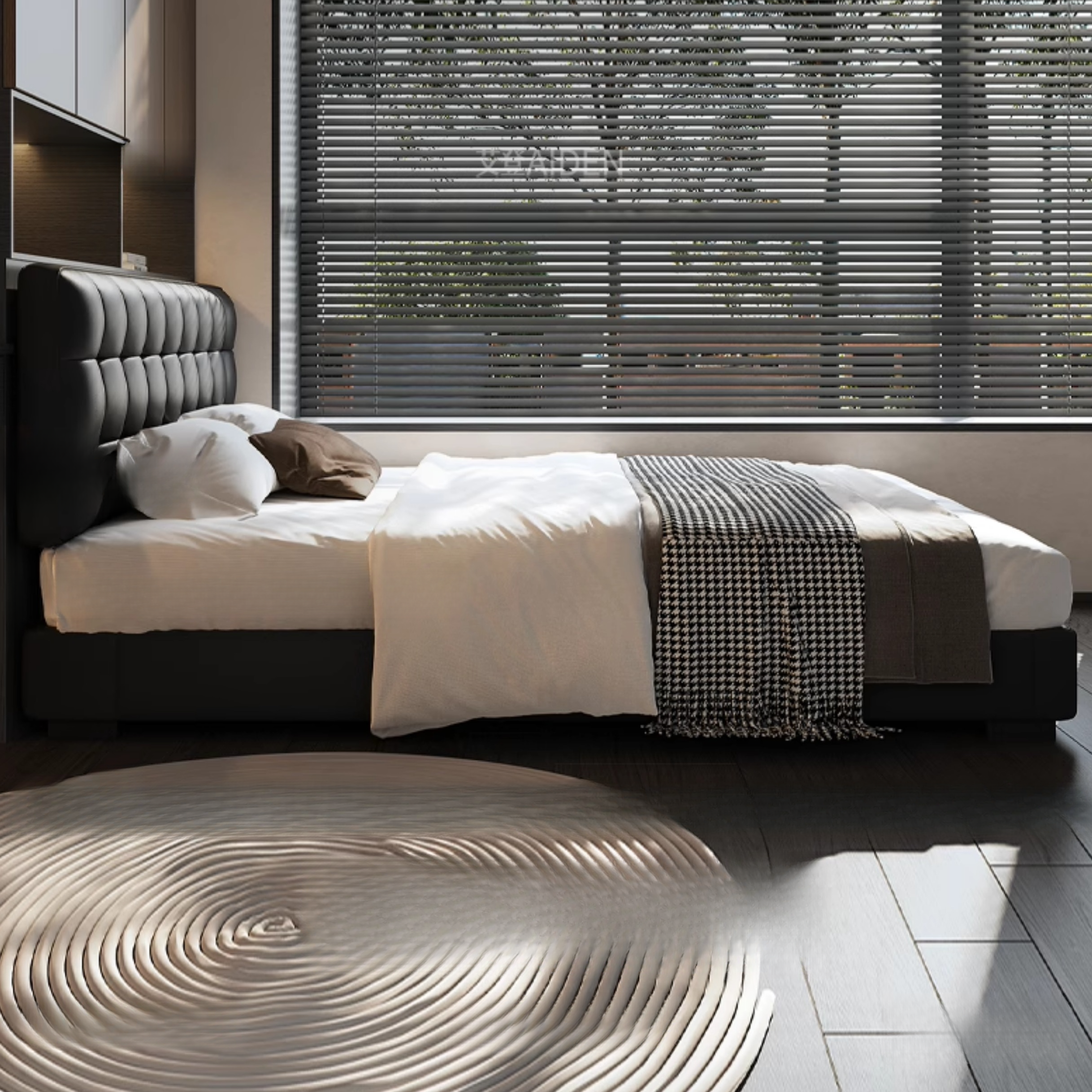 Solid Color Storage Bed with 3 Storage Boxes, Button-tufted Pine Wood Frame for Living Room