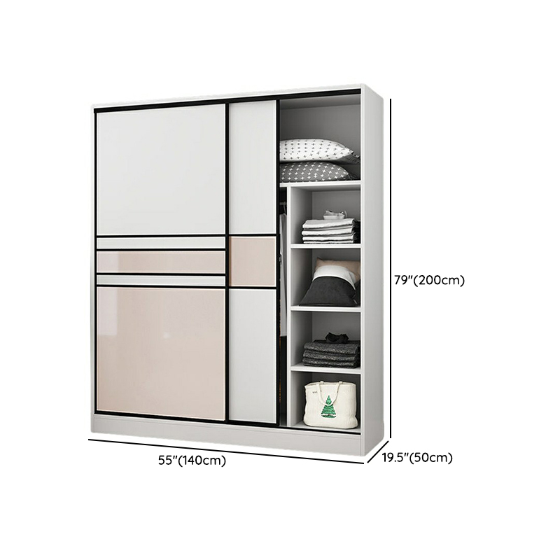 Modern White Wood Wardrobe Armoire with Clothing Rod and Sliding Cabinet Doors - image 10