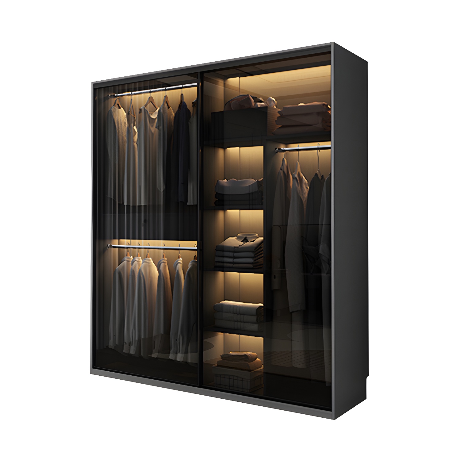 Modern Style Glass Wardrobe Black Colour Wardrobe Closet with Sliding Door - image 5