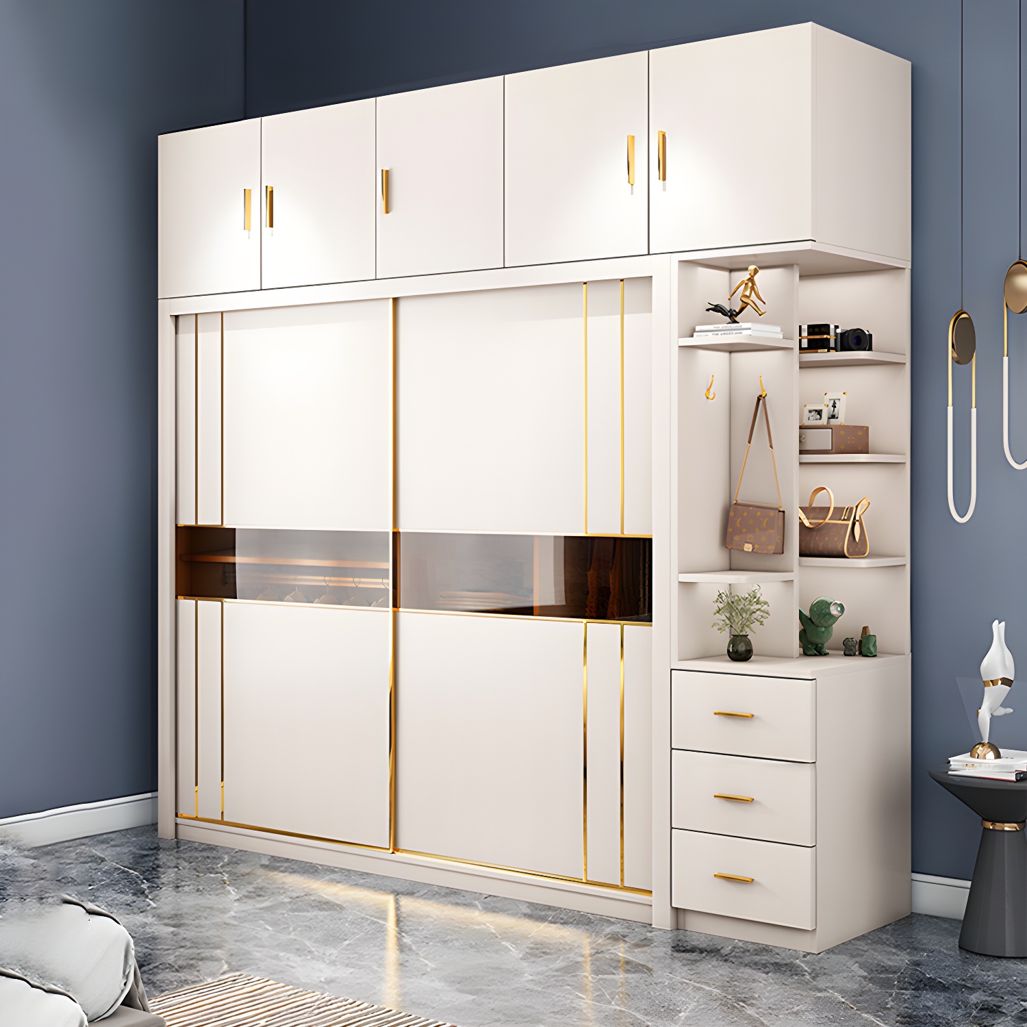 Modern Style Wardrobe Cabinet Glass Wardrobe Closet for Home