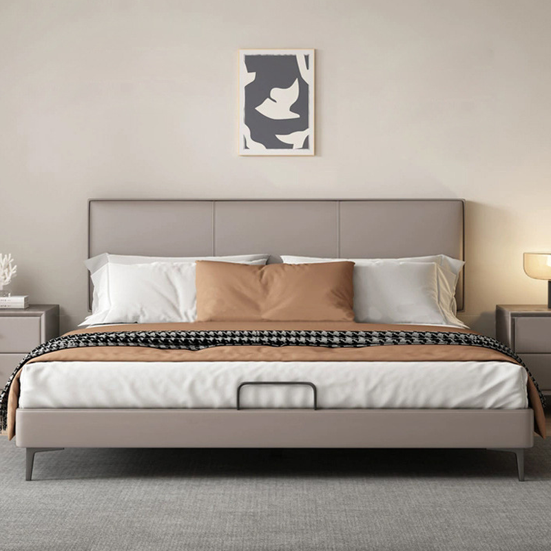 Grey Solid Color Platform Bed with Timber Frame for Living Room