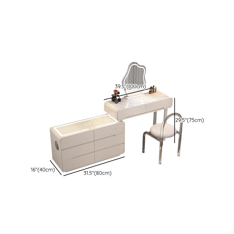 Simplistic Large Vanity Set with Stone Table Top, Clear Seating, 8 Drawers, and Mirror Lights - image 9
