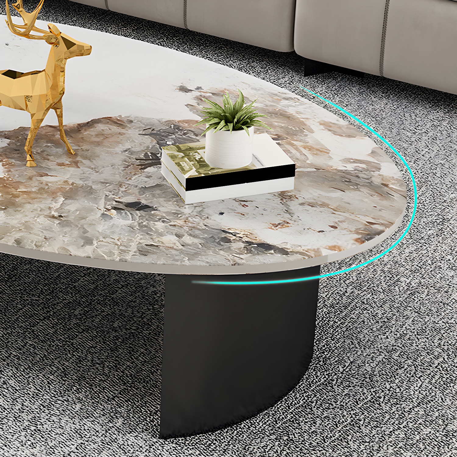 Glam Slate Coffee Cocktail Table Oval Cocktail Table for Living Room - image 7