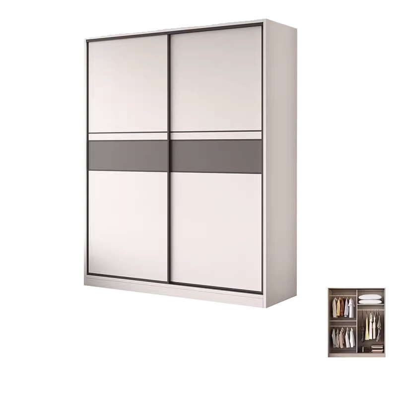White Minimalist Manufactured Wood Wardrobe Closet with Interior Shelves and Clothing Rod - image 6