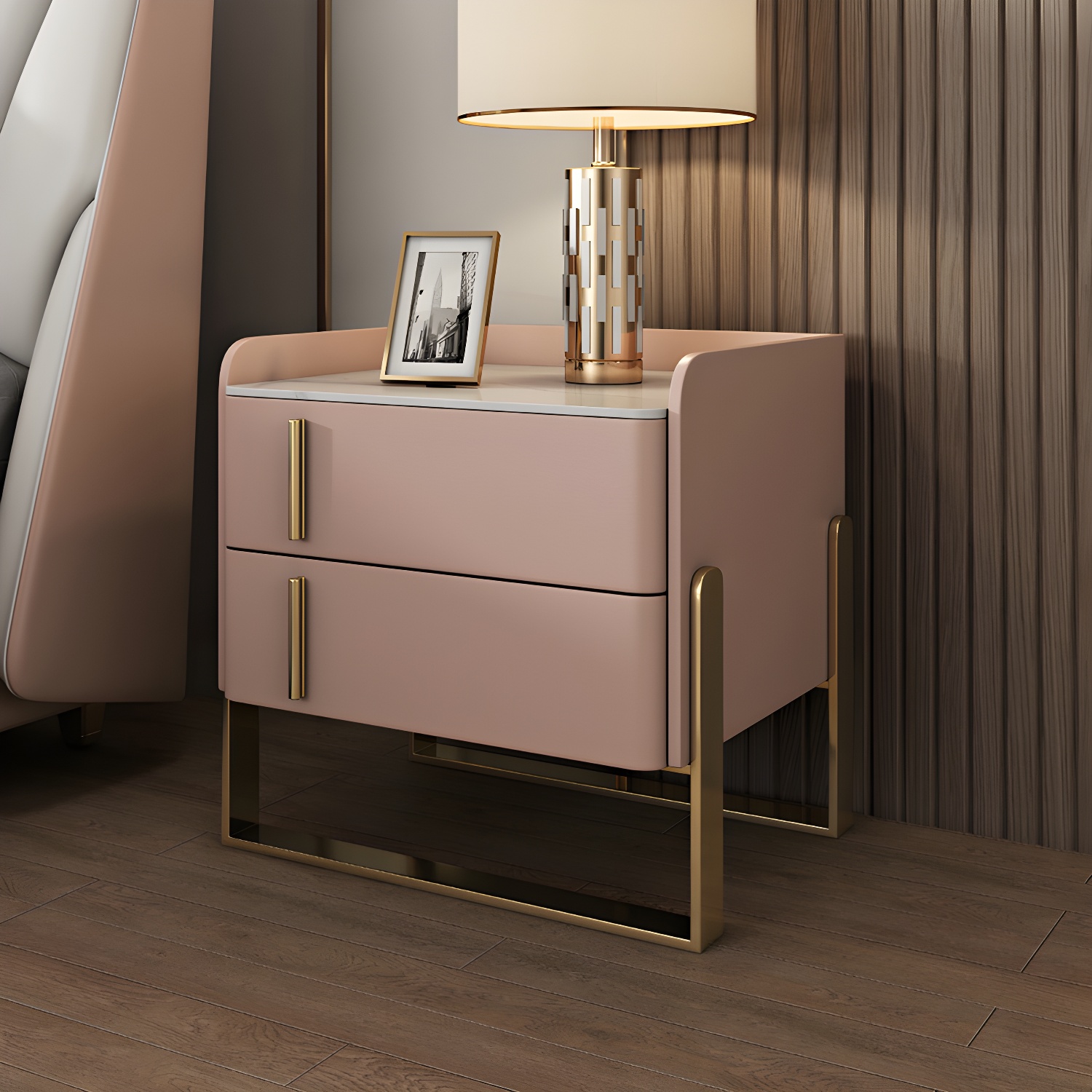 Glam Nightstand with 2 Drawer 20-inch Tall Leather Night Table - image 17