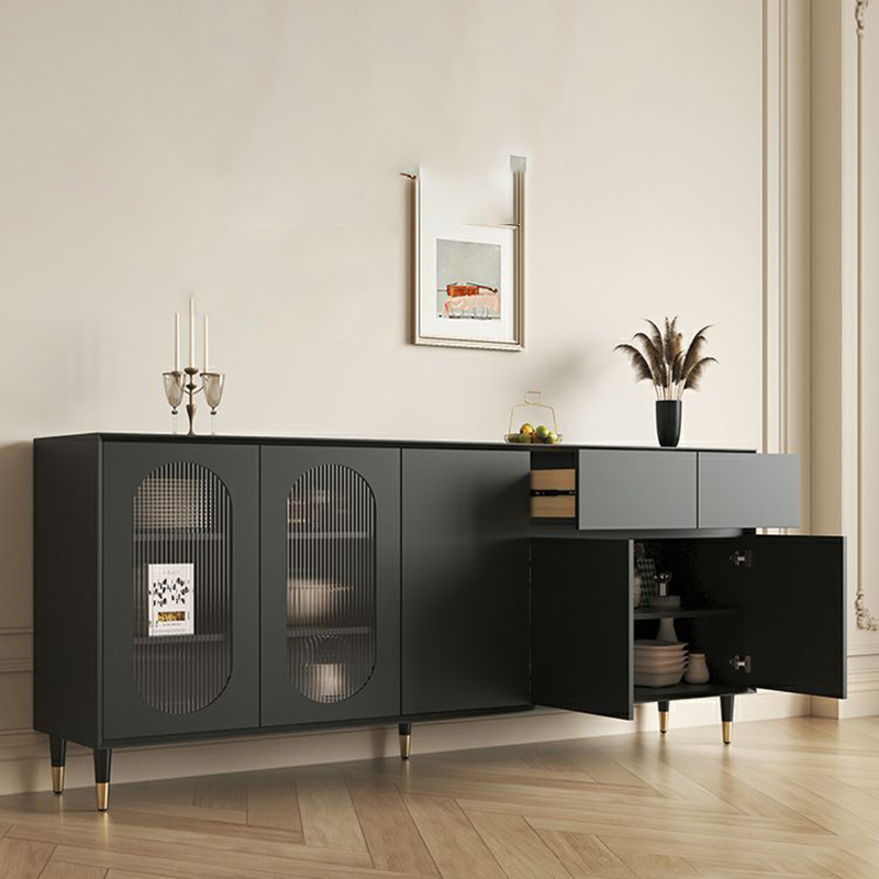 Wood Glam Sideboard Credenza with Glass Doors and Drawers, 40cm Overall Width, 85cm Overall Height - image 5