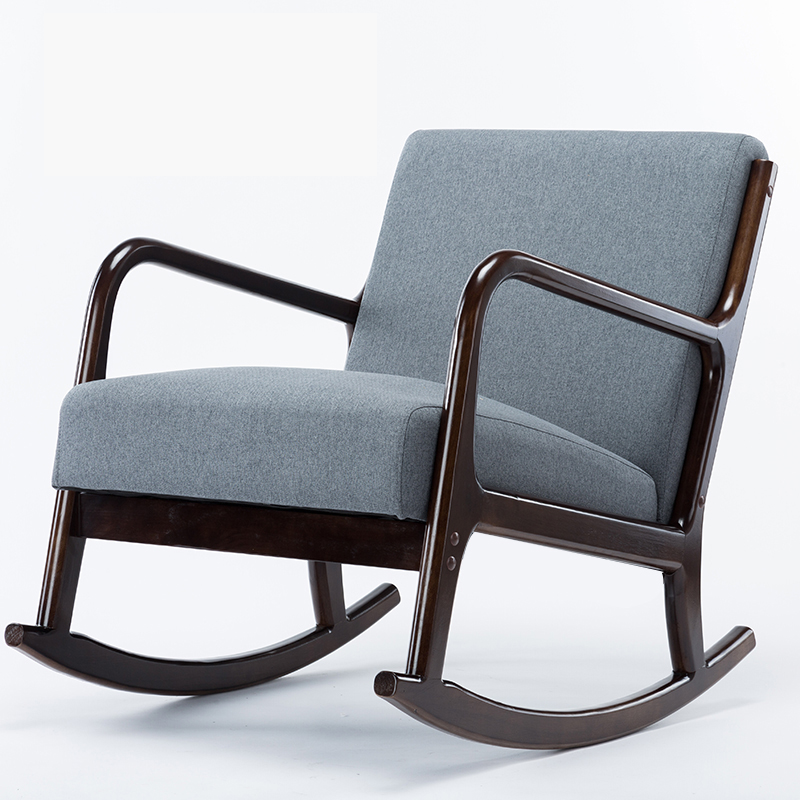 Modern Simple Style Wood Rocking Chair Couch with Cushioned Upholstery & Track Arm
